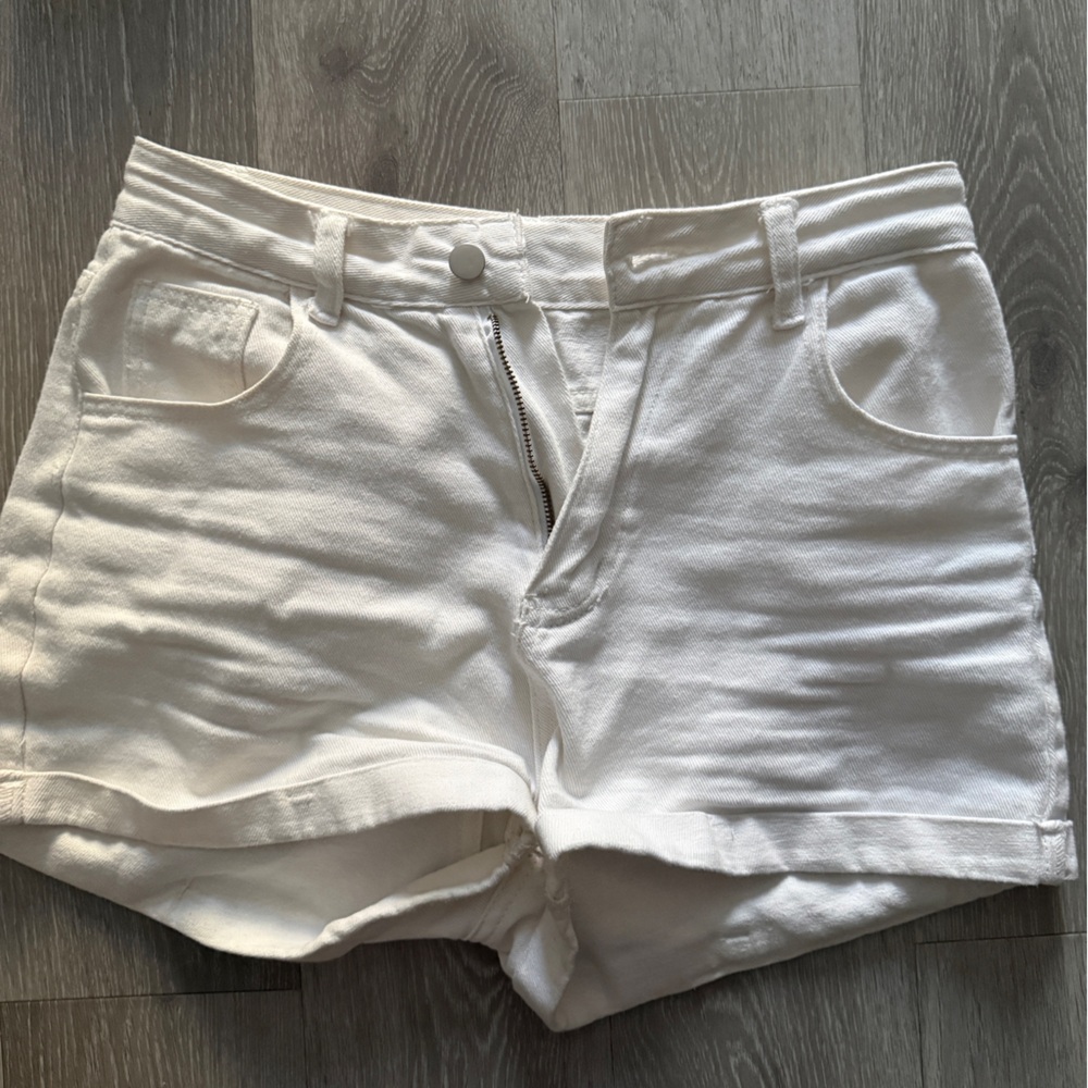 SHEIN White High-Rise Denim Shorts